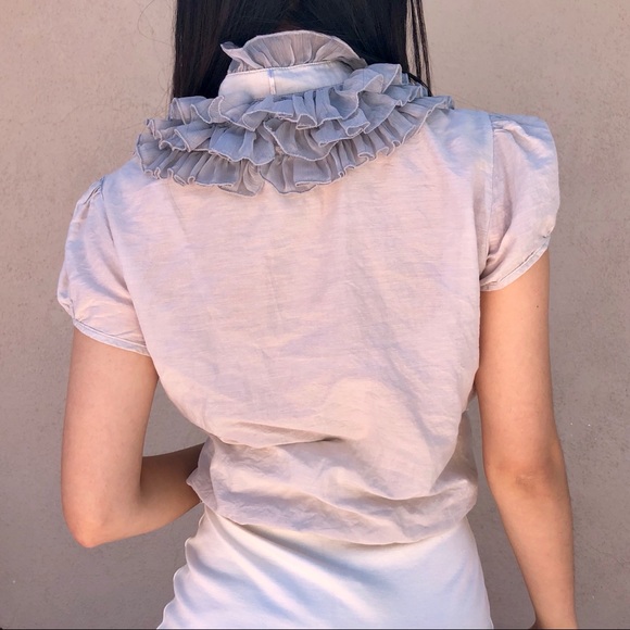 Vintage Grey Ruffled Button Up Blouse - Picture 2 of 5